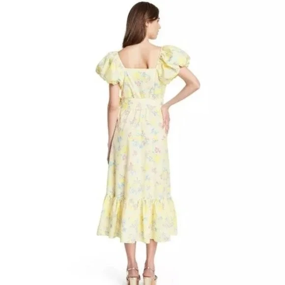 LoveShackFancy x Target Ines Yellow Floral Romantic Cottagecore Midi Dress 8 - Picture 4 of 14